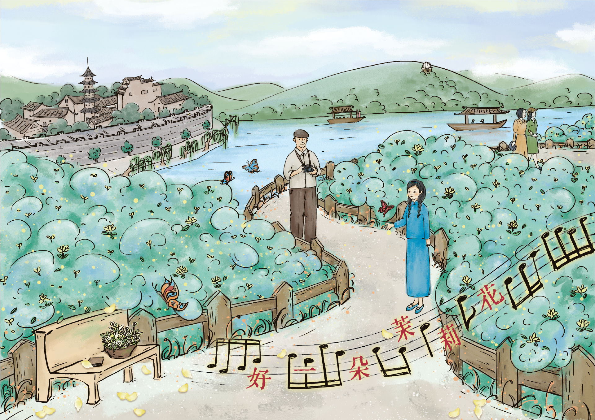 好一朵茉莉花产品插画